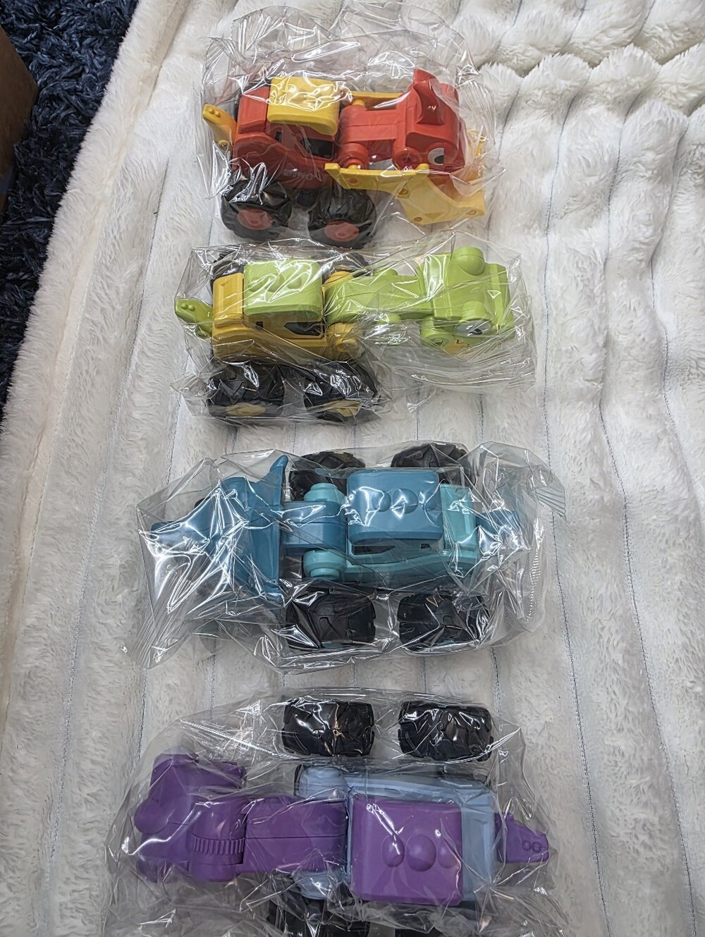 Kids Construction Toy Trucks - Red, Yellow, Blue, Purple Set